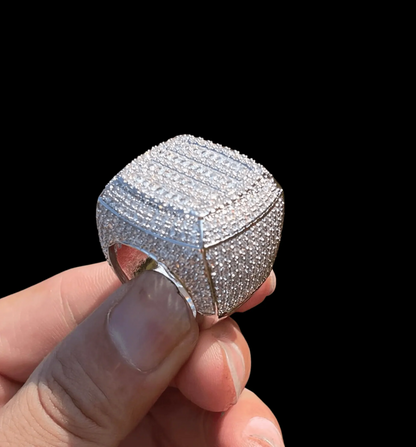 Cushion Prong Baguette Top Iced Out Ring